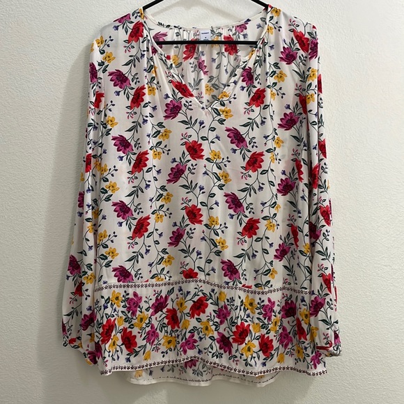 Old Navy Tops - Old Navy Floral Long Sleeve Blouse - White